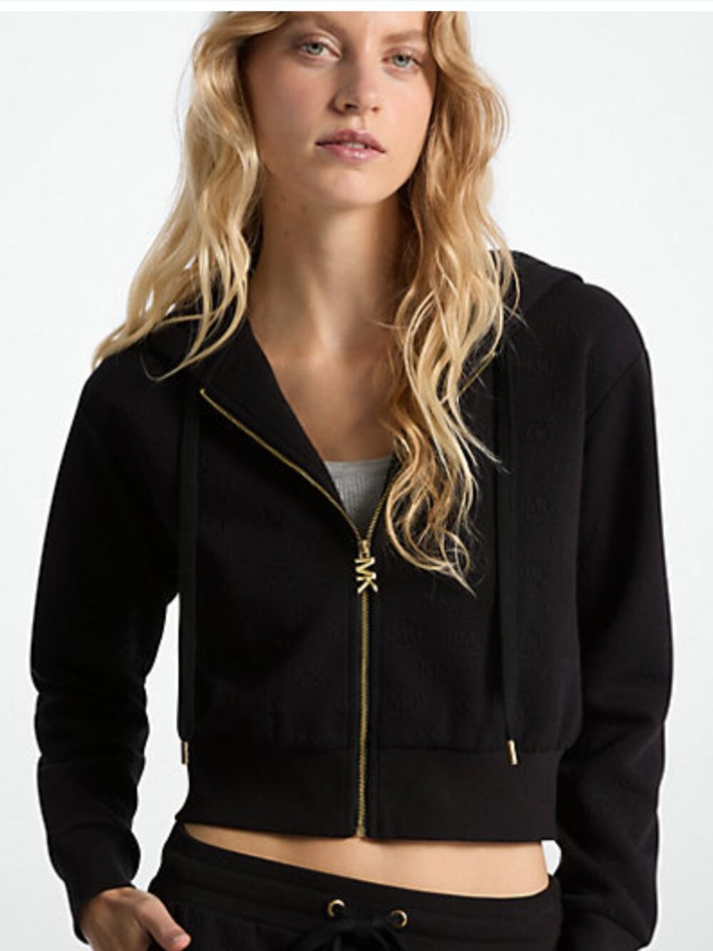 NWT - Michael Kors Logo Jacquard Charm Jacquard Cropped Zip-Up Hoodie
